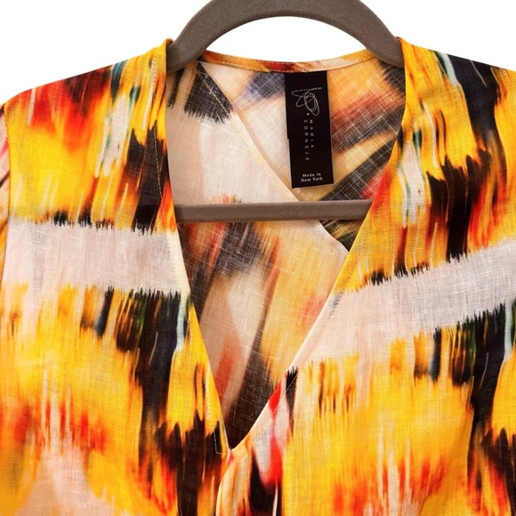 Zero + Maria Cornejo 100% Linen Blur Print Yellow Midi Dress Size 2 - Picture 4 of 12